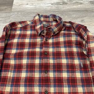 Eddie Bauer Red Cream Plaid L 100% Cotton Button Down Flannel Tartan Shirt
